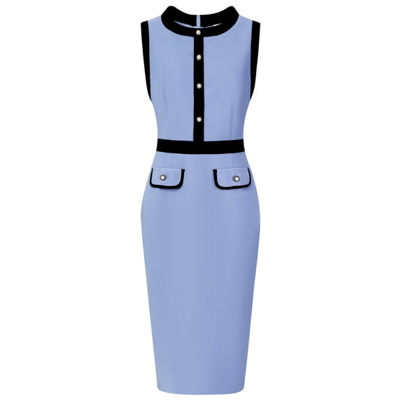 DARING DIVA Sheath Sleeveless Contrast Color Pencil Dress S Black Blue