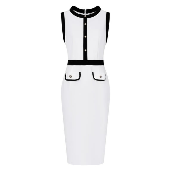 DARING DIVA Sheath Sleeveless Contrast Color Pencil Dress S Black White