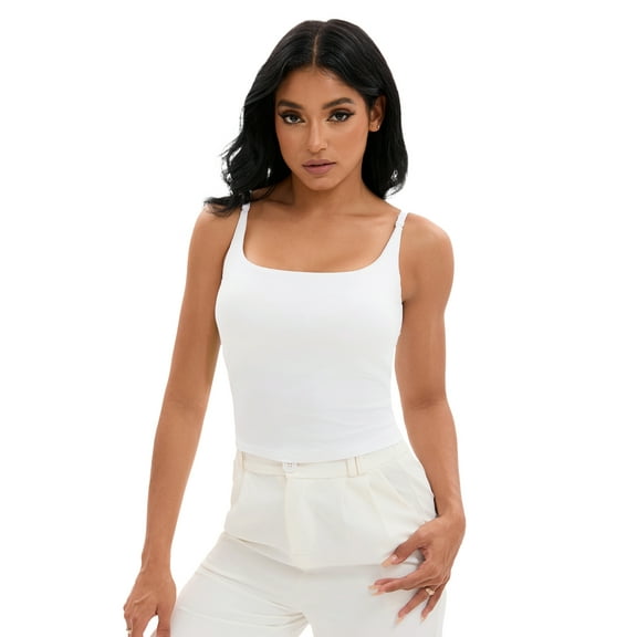 Unique Bargains Women's Shelf Bra Basic Tank Adjustable Spaghetti Strap Camisole M White