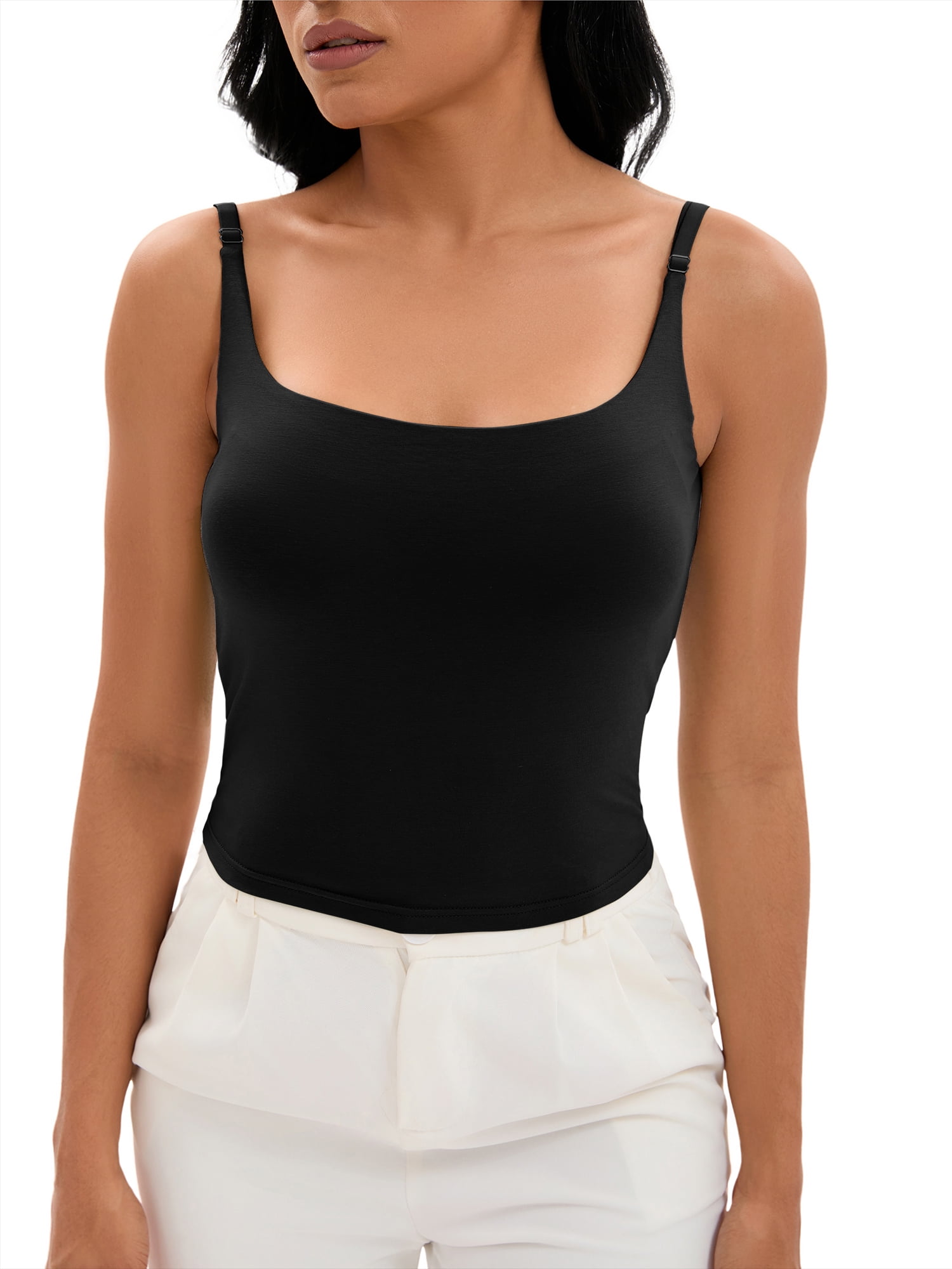 DARING DIVA Women's Shelf Bra Tank Adjustable Spaghetti Strap Camisole S Black