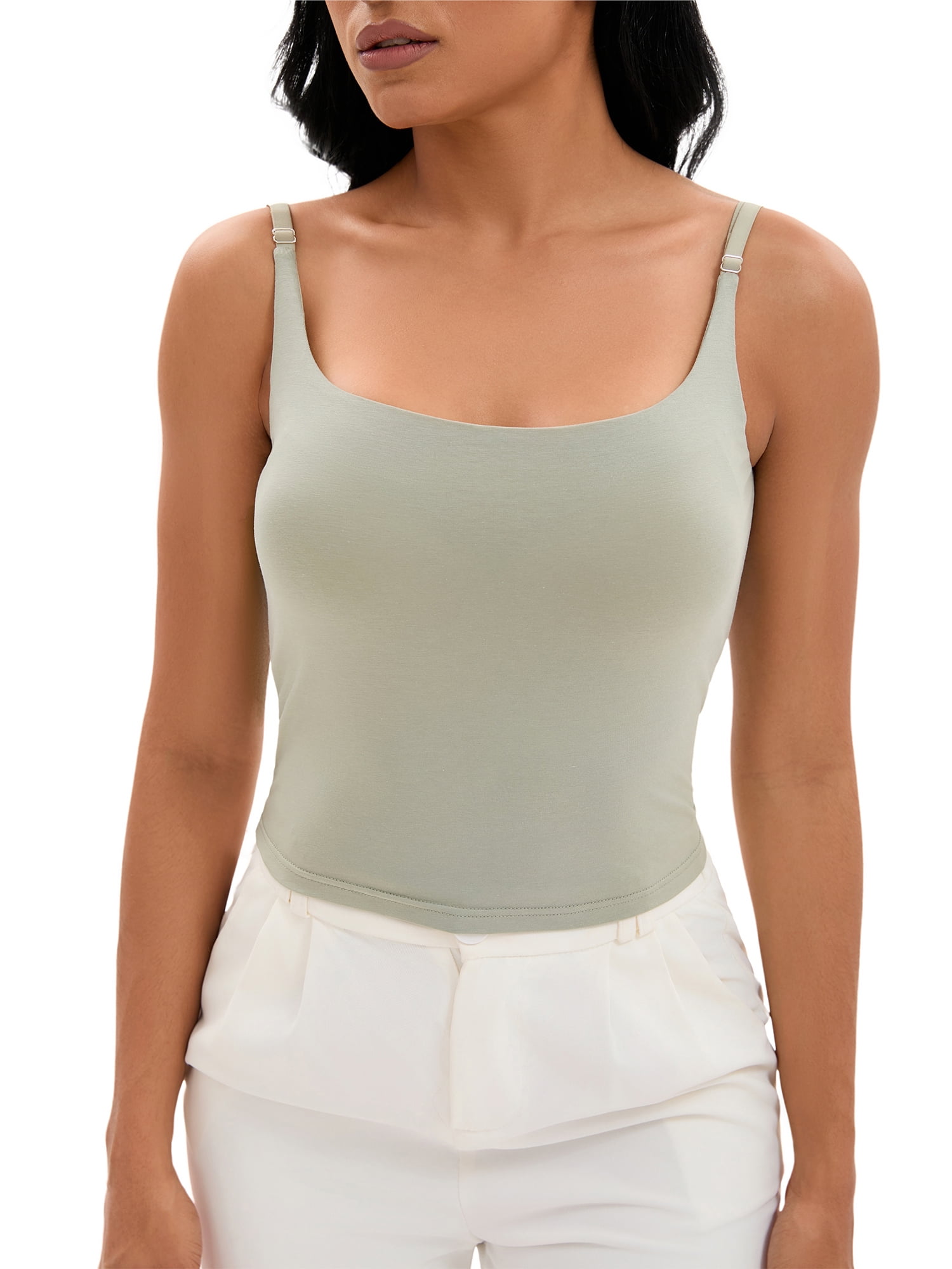DARING DIVA Women's Shelf Bra Tank Adjustable Spaghetti Strap Camisole S Green