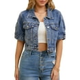 thumbnail image 1 of Unique Bargains Women's Short Sleeve Denim Jacket Cropped Jean Jackets Blue XL, 1 of 6