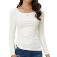 thumbnail image 1 of Unique Bargains Women's Side Shirring Ruched Tops Long Sleeve Basic T-Shirt M White, 1 of 6