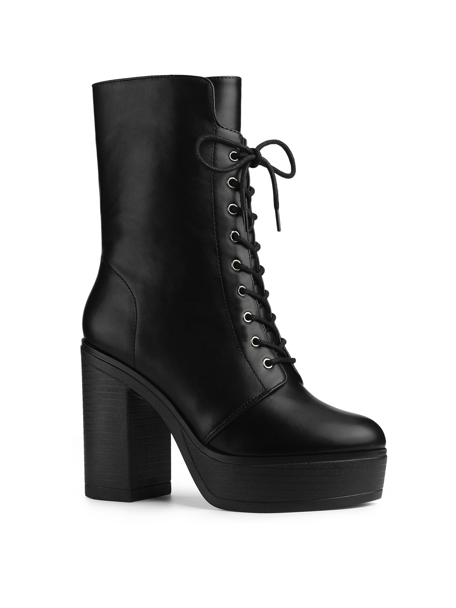 Black Block Heel Combat Boots | Heeled combat boots, Heels, Boots