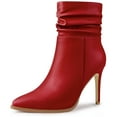 thumbnail image 1 of Unique Bargains Women's Side Zip Solid Pointy Toe Stiletto Heel Ankle Boots Red 6.5, 1 of 6