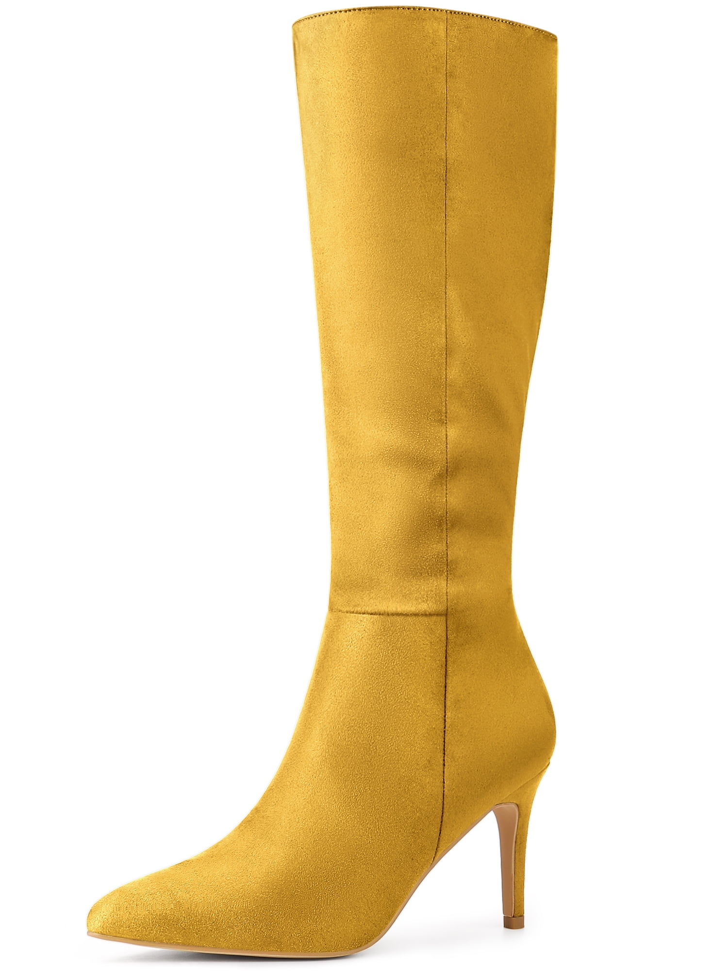 Unique Bargains Women s Side Zip Up Pointed Toe Stiletto Heel Knee High Boots Size Regular Black