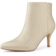 thumbnail image 1 of Unique Bargains Women's Side Zipper Pointed Toe Stiletto Heel Ankle Boots Beige 9, 1 of 6