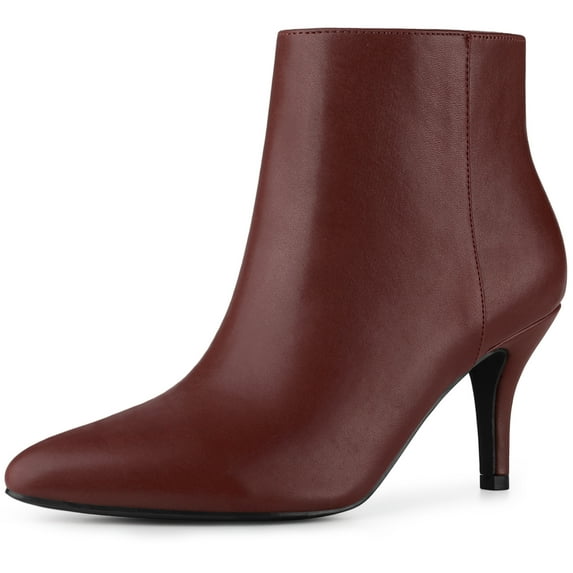 Unique Bargains Women's Side Zipper Pointed Toe Stiletto Heel Ankle Boots Burgundy 10