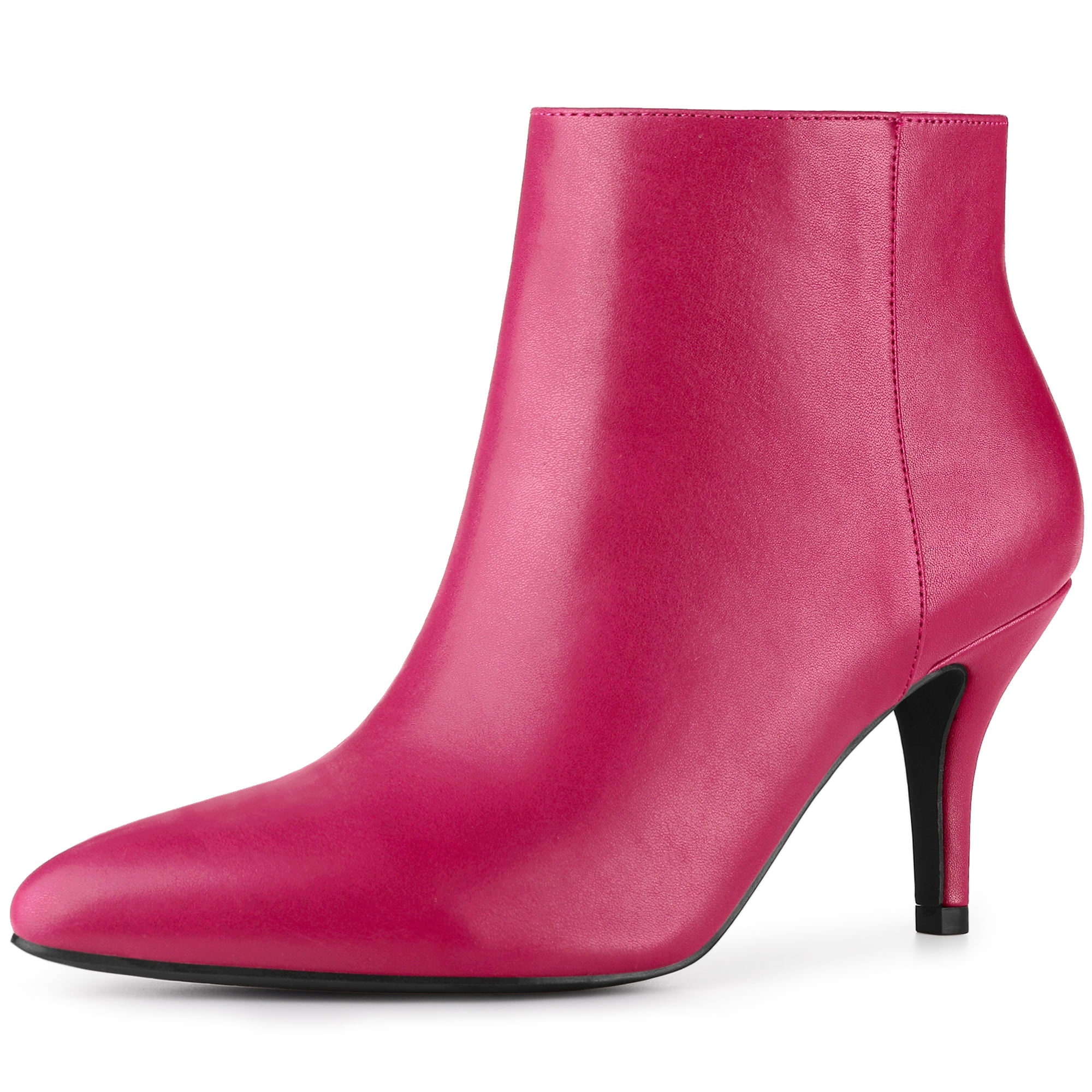 Unique Bargains Women's Side Zipper Pointed Toe Stiletto Heel Ankle Boots Hot Pink 9