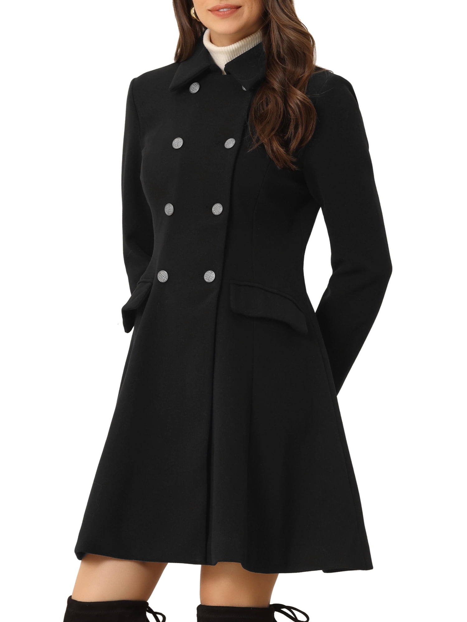 Women's Black Velvet Peak Lapel Coat with Feathers main image 1