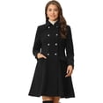 thumbnail image 1 of Unique Bargains Women's Single Breasted Button Velvet Contrast Collar Pea Coat S Black, 1 of 5