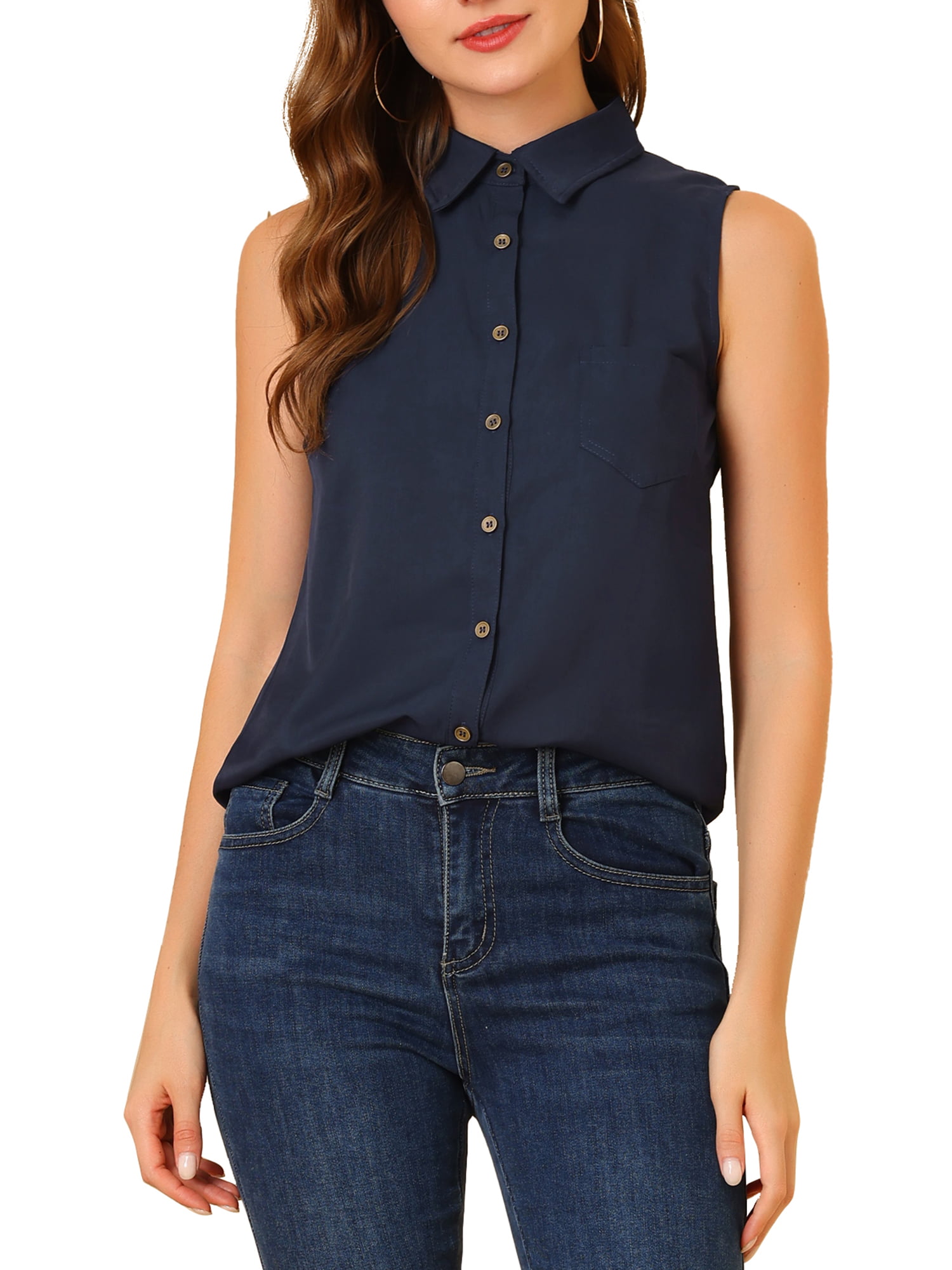 Clearance Items Outlet 90 Percent Off Dollar Deals Under 1 Sales  Today Sleeveless Button Down Tops for Women Blue at  Women's Clothing  store