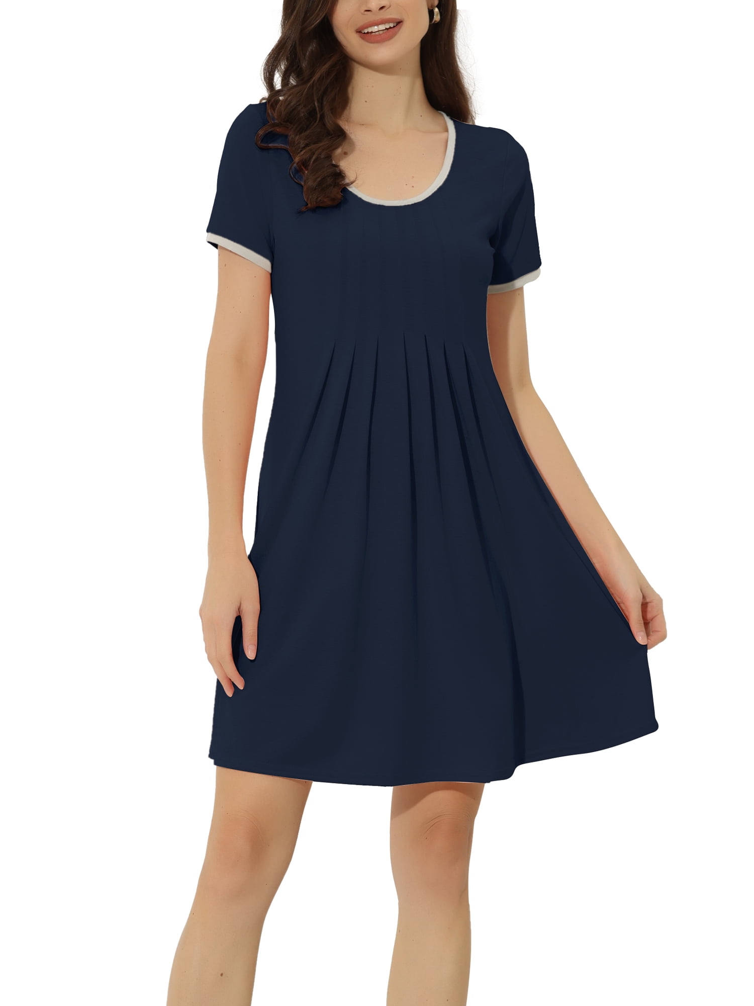 Unique Bargains Women's Sleepwear Pajama Dress Strtechy with Pockets Lounge Nightgown
