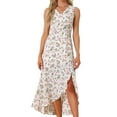 thumbnail image 1 of DARING DIVA Floral High Low Side Slit Midi Dress XS Beige, 1 of 6