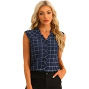Unique Bargains Women's Sleeveless Button Down Tartan Shirt Casual Shirts Blouse S Dark Blue