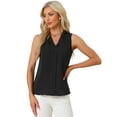 thumbnail image 1 of Unique Bargains Women's Sleeveless Pleated Front V Neck Work Office Blouses XL Black, 1 of 6