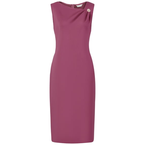 Unique Bargains Women's Sleeveless Sheath Asymmetrical Ruched Neck Pencil Dresses S Dark Pink