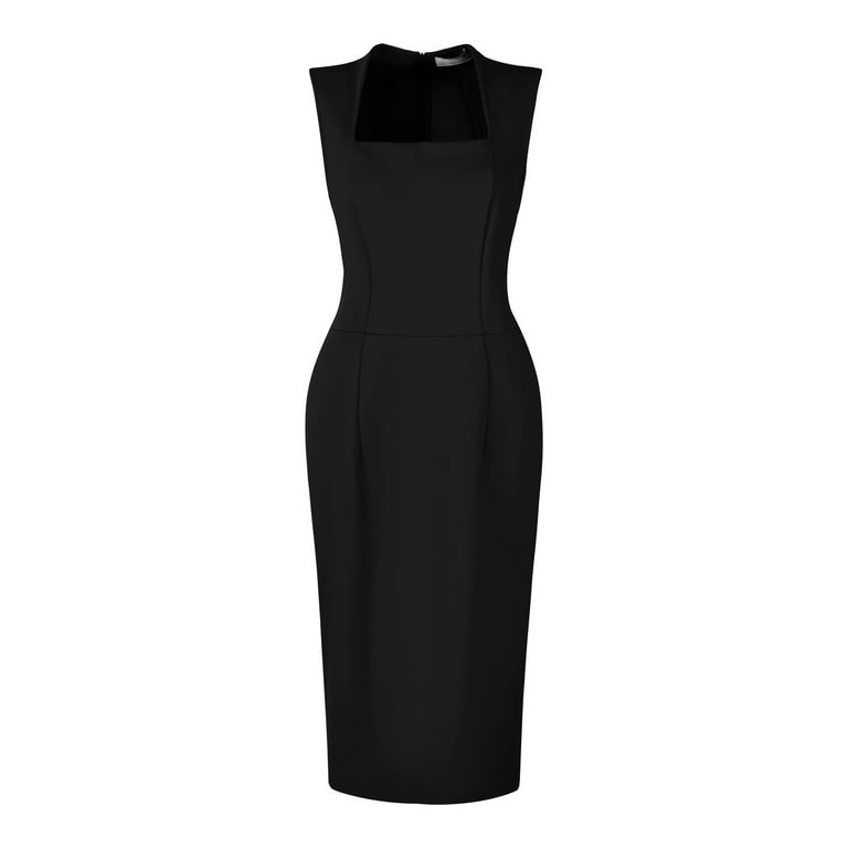 くろえり Squareneck Pencil Dress Unique Bargains Women's Sleeveless Sheath Square Neck