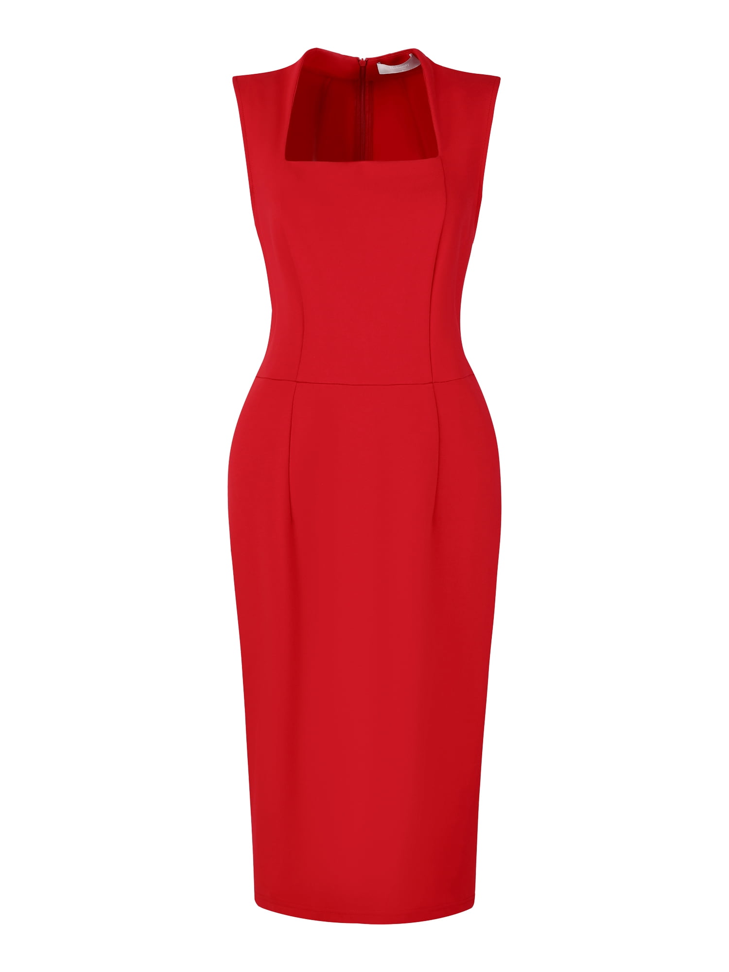 Unique Bargains Women s Sleeveless Sheath Square Neck Elegant Work Pencil Dresses L Red Size Large