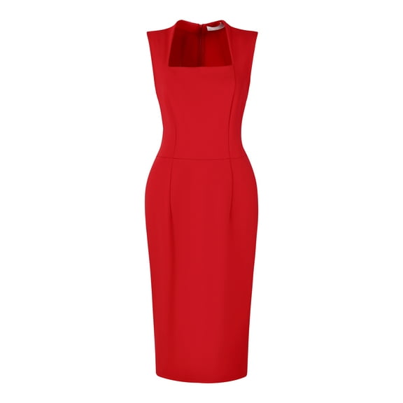 DARING DIVA Pencil Sleeveless Square Neck Bodycon Dress L Red