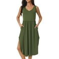 thumbnail image 1 of Unique Bargains Women's Sleeveless V Neck Split Hem Midi Dress with Pockets S Army Green, 1 of 6