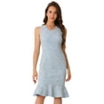 thumbnail image 1 of DARING DIVA Sleeveless V Neck Ruffles Bodycon Plaid Dress XS White Blue, 1 of 6