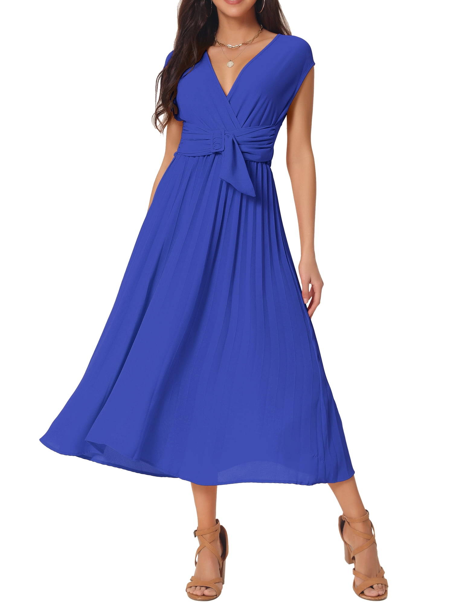 knee length dresses for ladies Papen Sleeveless Wrap Layered Midi Dress