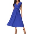 thumbnail image 1 of Unique Bargains Women's Sleeveless Wrap V Neck Flowy Ruffle Pleated Midi Dress with Belt XL Blue, 1 of 6