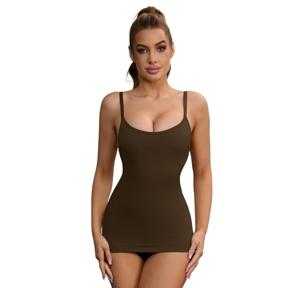 DARING DIVA Women's Slim Adjustable Straps Tummy Control Shapewear Camisoles Brown L