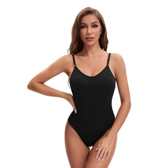 DARING DIVA Women's Backless Adjustable Spaghetti Straps Cami Tummy Control L Black