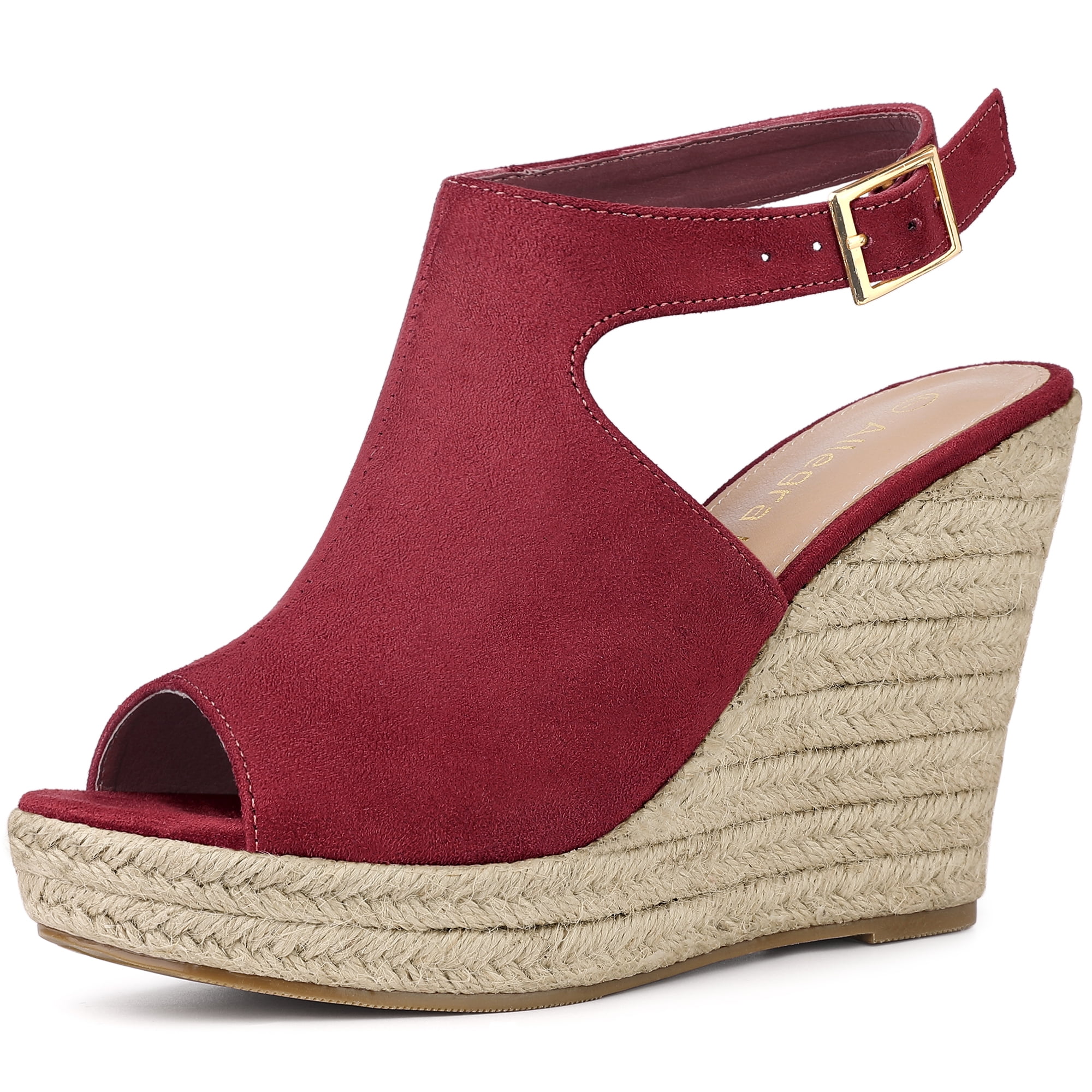 DARING DIVA Women's Slingback Peep Toe Wedge Sandals Burgundy US 7/UK 5/EU 37
