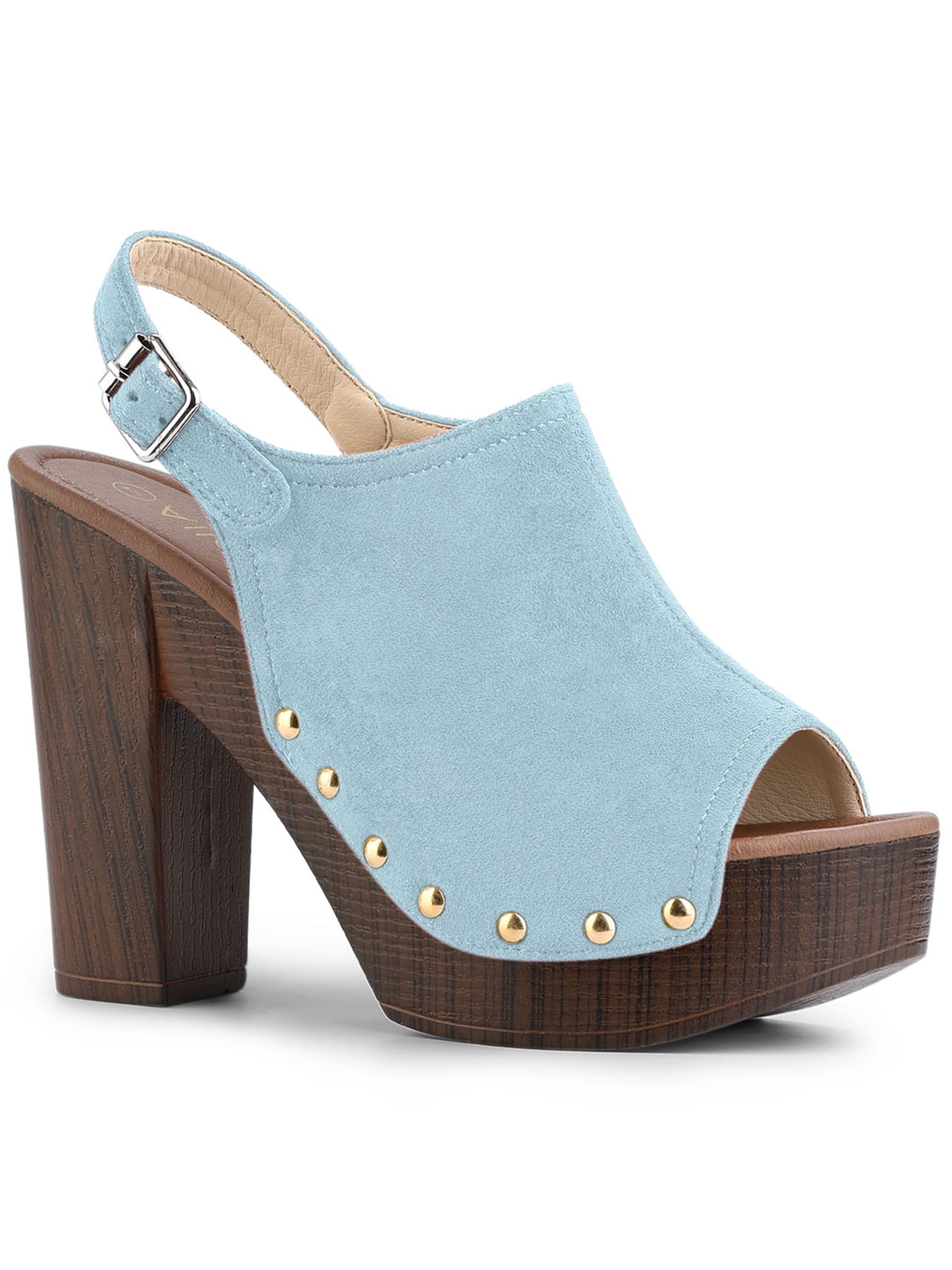 DARING DIVA Women's Slingback Platform Chunky Heel Sandals Blue 10