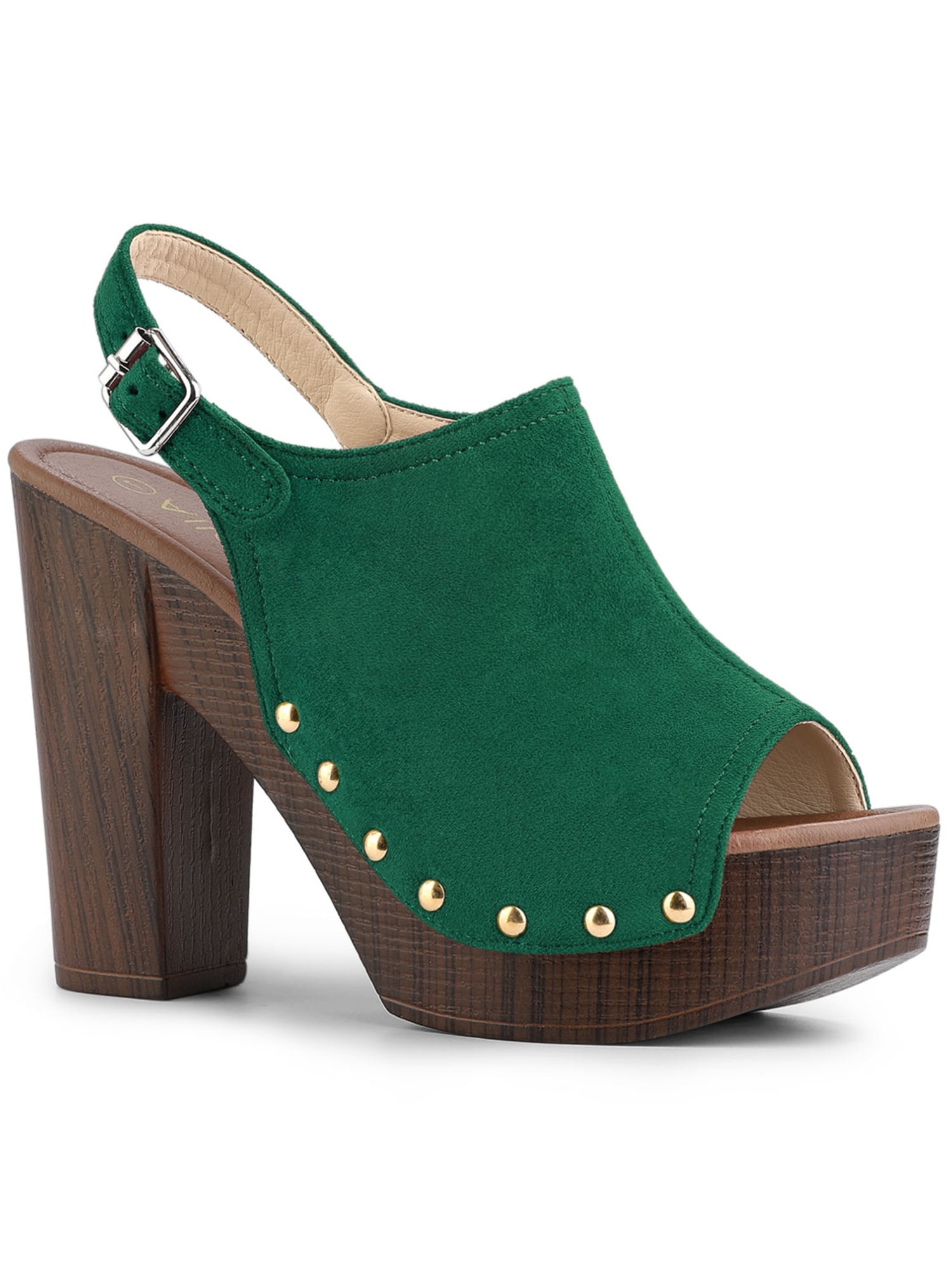 DARING DIVA Women's Slingback Platform Chunky Heel Sandals Green 6.5