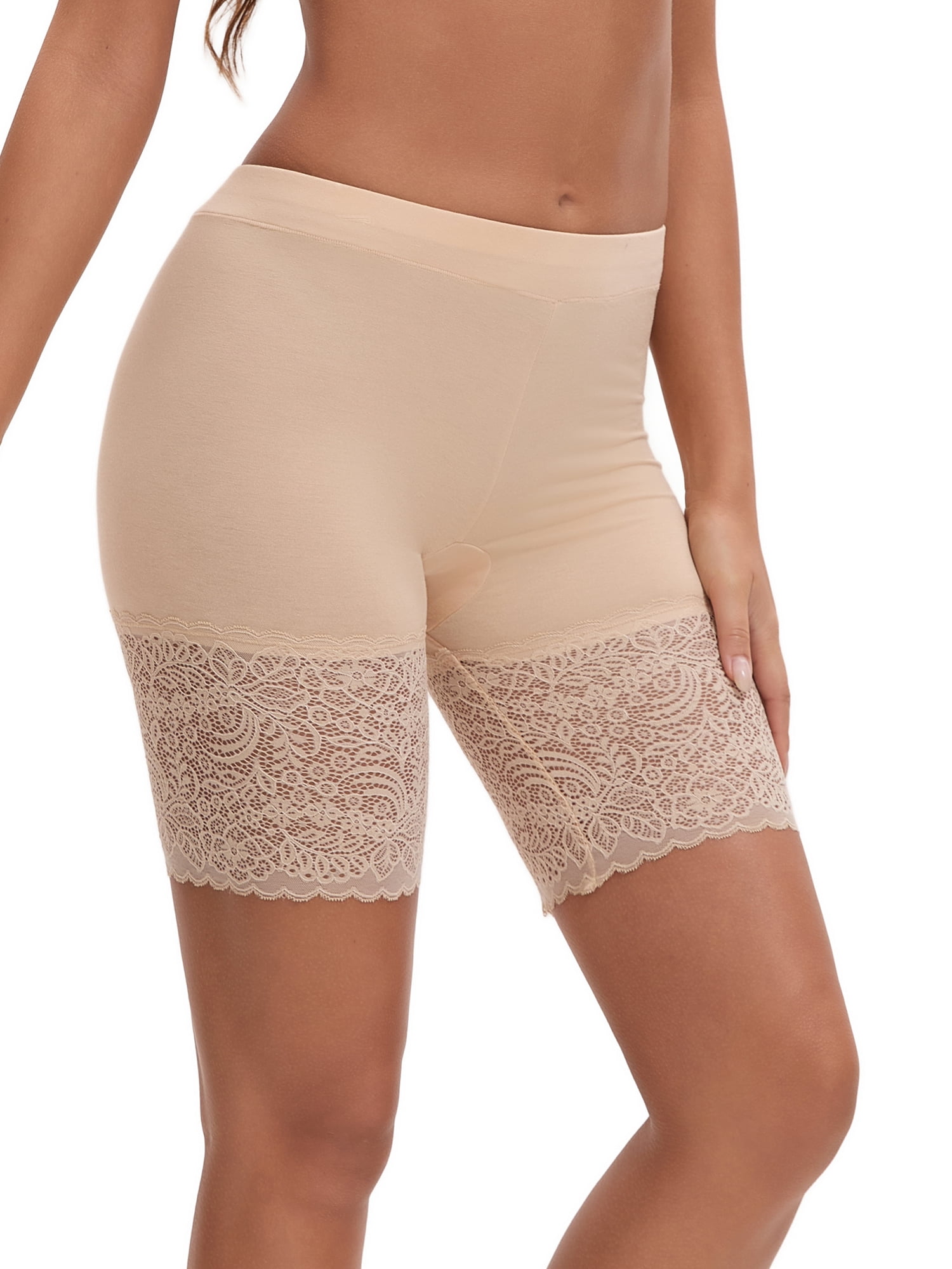Unique Bargains Women's Slip Shorts Comfort Thigh Slimmers L Beige