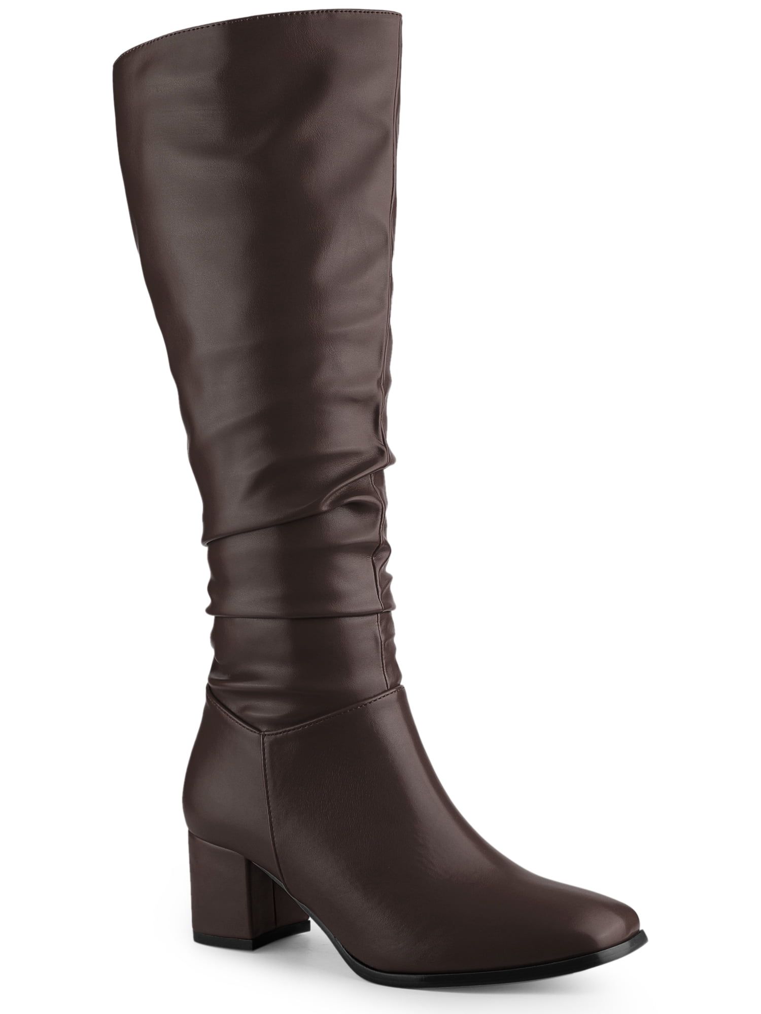 Emery Square Toe Heeled Slouchy Genuine Leather Knee High Boots