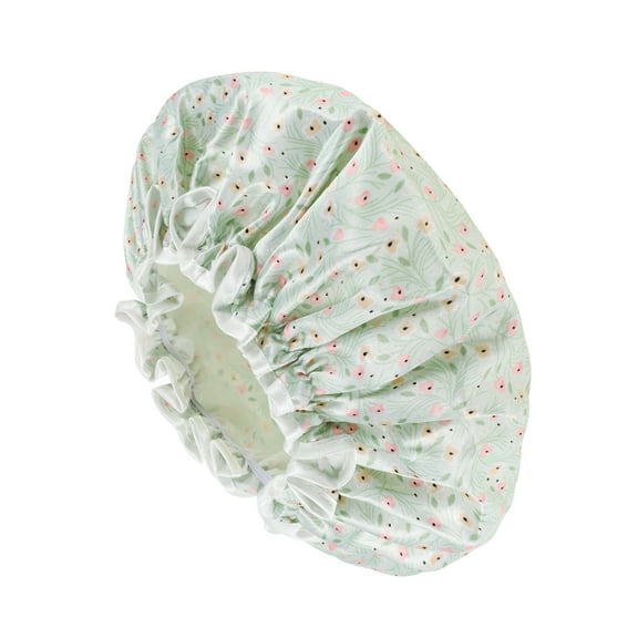 Unique Bargains Women's Small Flower Bath Cap Green Floral Design 1 Pc