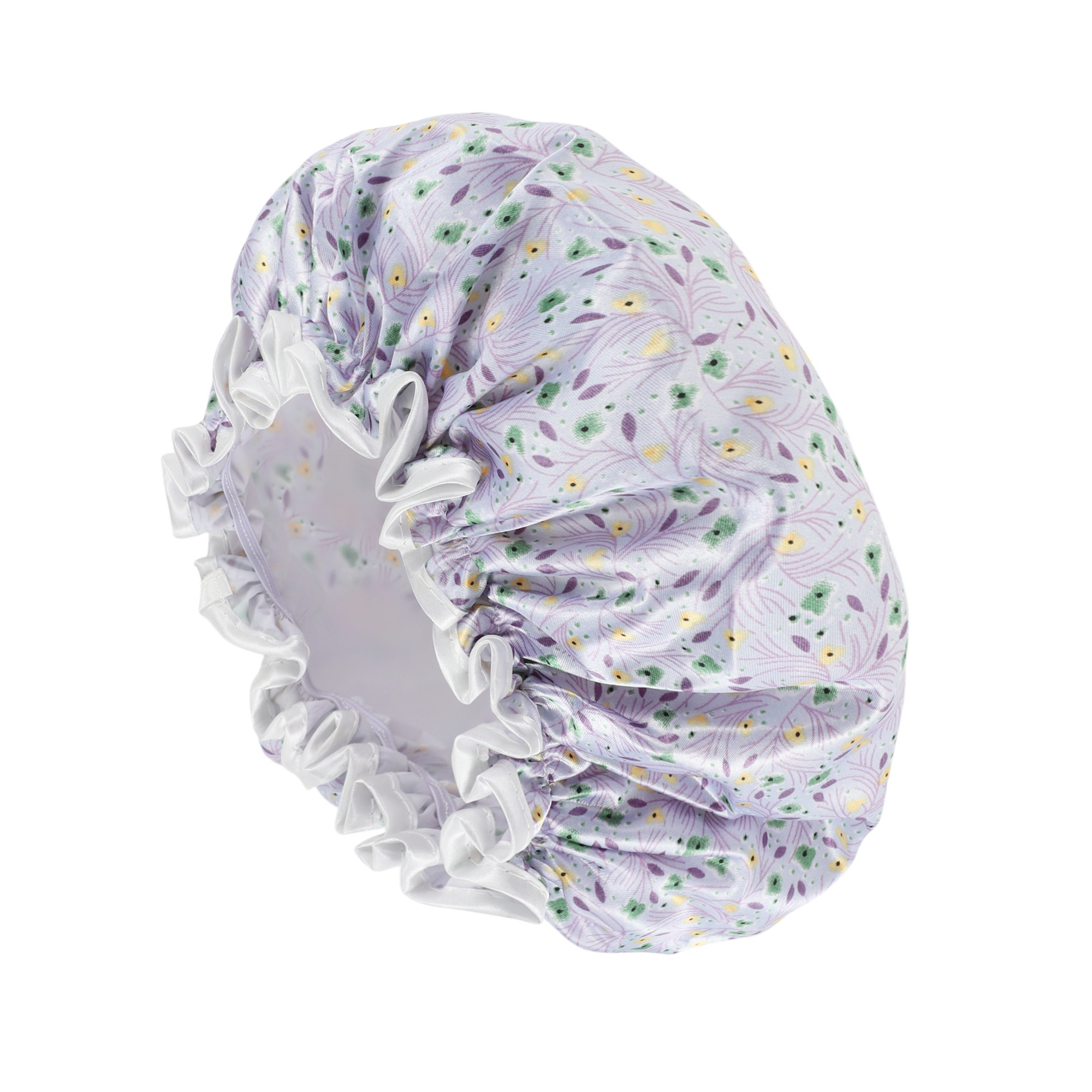 Unique Bargains Women's Small Flower Bath Cap Purple Green 1 Pc
