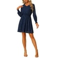 thumbnail image 1 of Unique Bargains Women's Smocked Waist Chiffon Long Sleeve Shiny Star Dress XL Dark Blue, 1 of 6