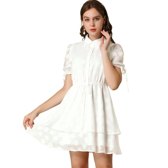 DARING DIVA Solid Short Sleeve A-Line Shirt Dress S White