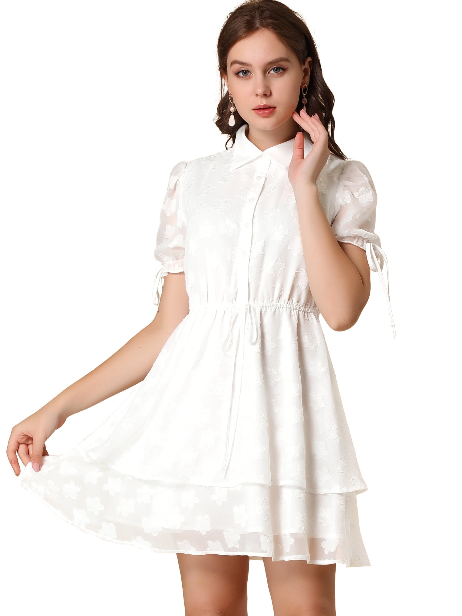 DARING DIVA Solid Short Sleeve A-Line Shirt Dress XS White