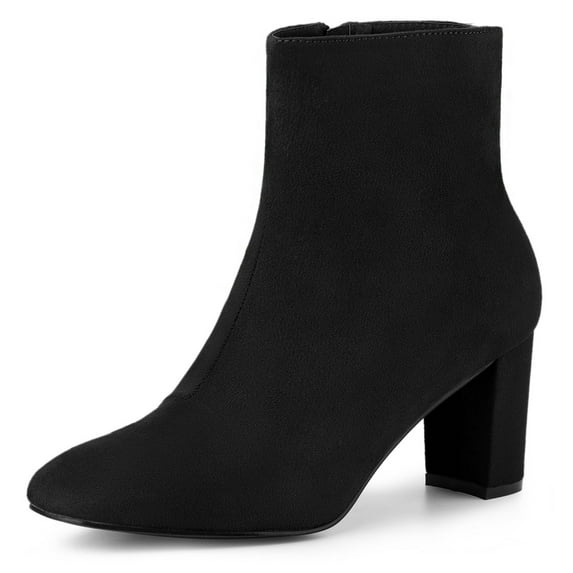 Unique Bargains Women's Solid Side Zip Chunky Heel Ankle Boots Black 6