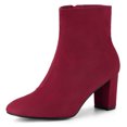 thumbnail image 1 of Unique Bargains Women's Solid Side Zip Chunky Heel Ankle Boots Burgundy 9, 1 of 7