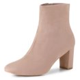 thumbnail image 1 of Unique Bargains Women's Solid Side Zip Chunky Heel Ankle Boots Dust Pink 8, 1 of 7