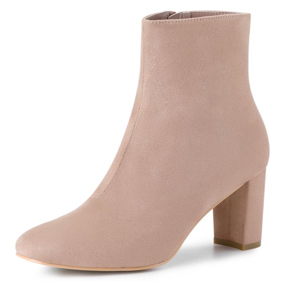 Unique Bargains Women's Solid Side Zip Chunky Heel Ankle Boots Dust Pink 8