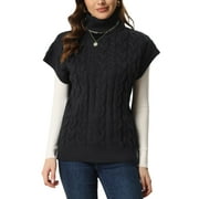 Unique Bargains Women's Solid Turtleneck Sleeveless Pullover Cable Knit Sweater