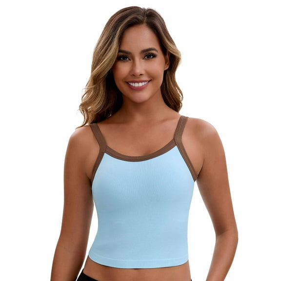 Unique Bargains Women's Spaghetti Strap Contrast Color Cropped Camisole XL Sky Blue