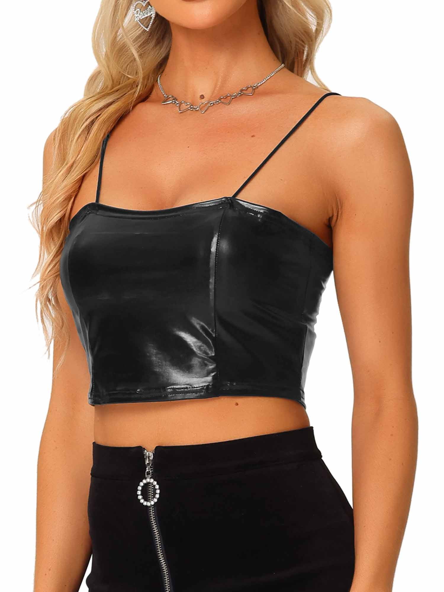 Unique Bargains Women's Metallic Spaghetti Strap Crop Cami