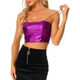 thumbnail image 1 of DARIGN DIVA Women's Sparkly Shiny Metallic Crop Cami Tops XS Purple, 1 of 6
