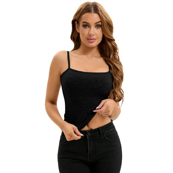 Unique Bargains Women's Spaghetti Strap Tank Top Basic Undershirt Ribbed Camisole S Black