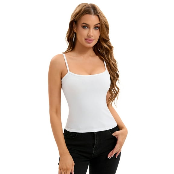 Unique Bargains Women's Spaghetti Strap Tank Top Basic Undershirt Ribbed Camisole S White